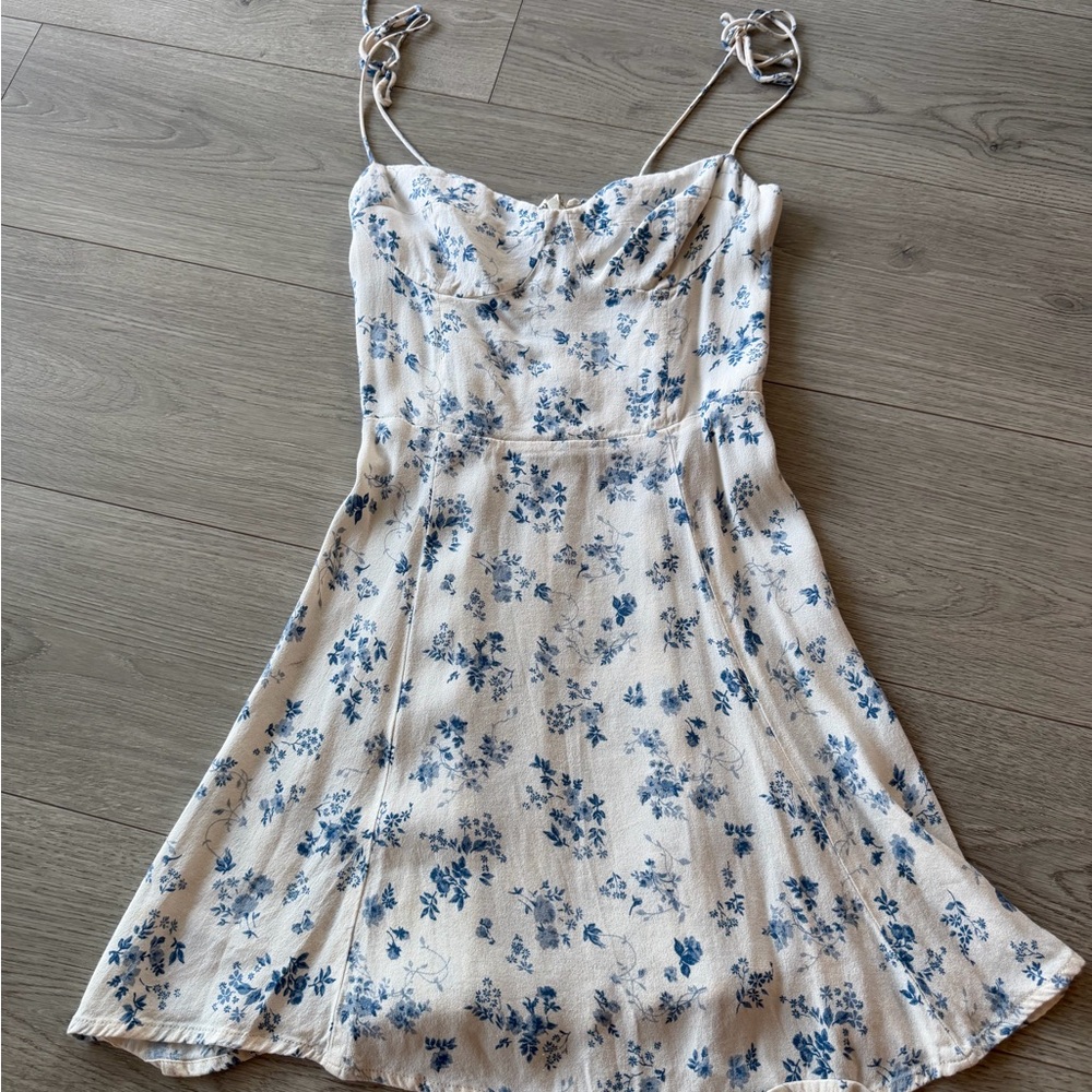Reformation Cream Dress with Blue Floral Print